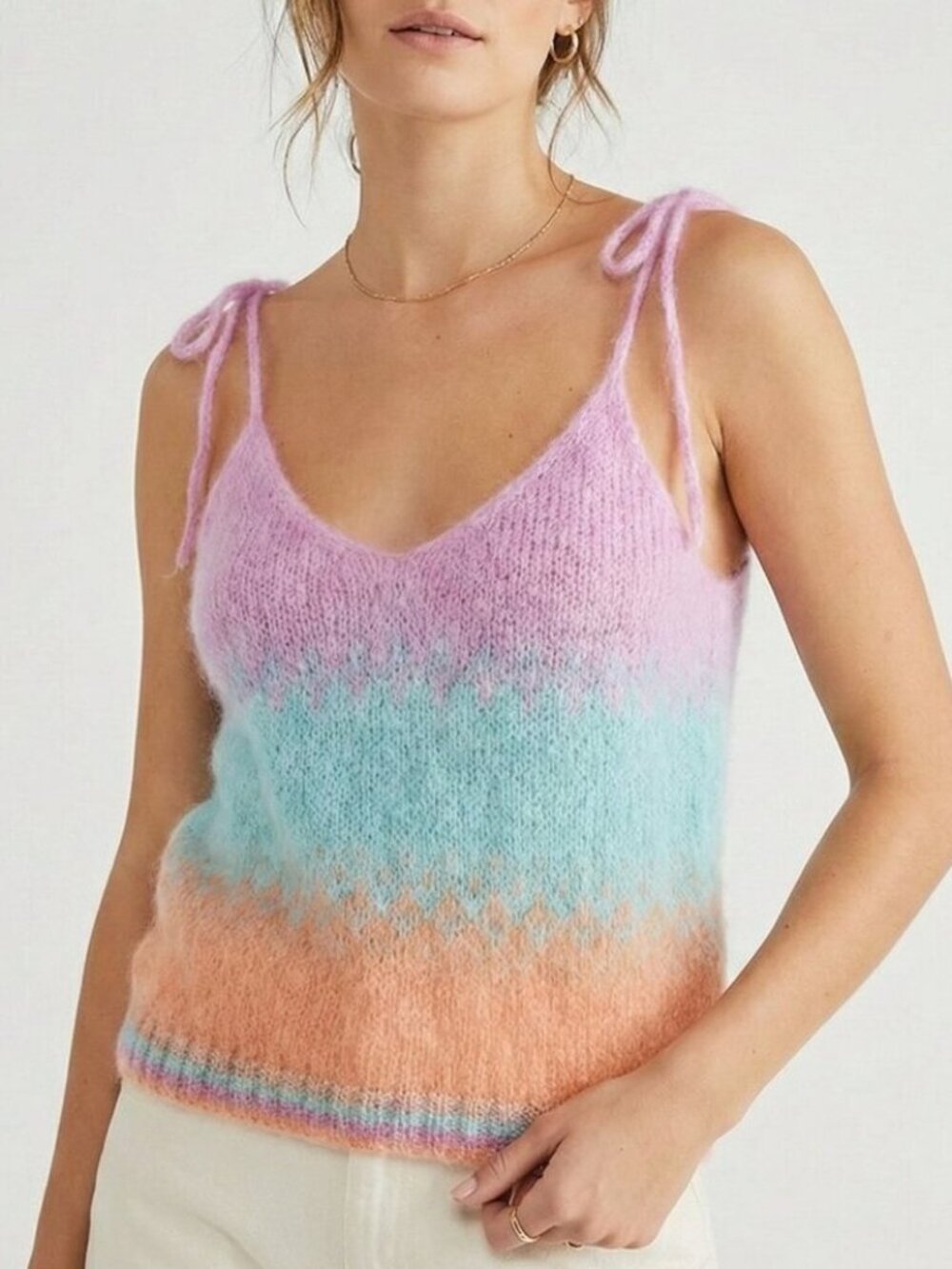 Rose Carmine Handknit Mohair Ombré Tank Top Pastel Lilac Aqua Peach S EU 36